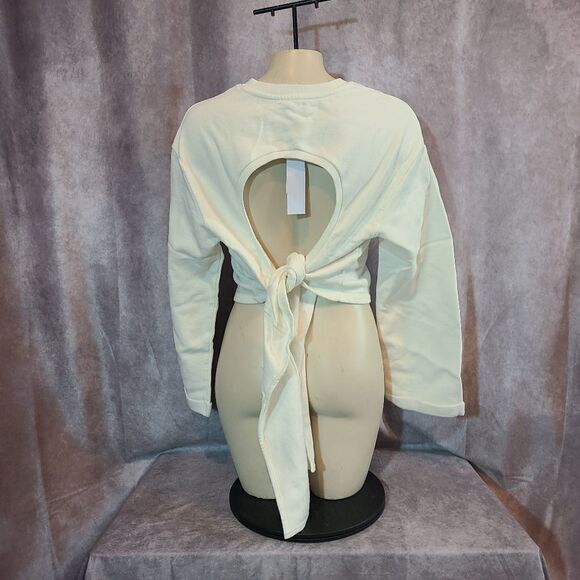 Top‎ Shop Ivory Tie Back Sweatshirt Size US 0-2 - Picture 3 of 5
